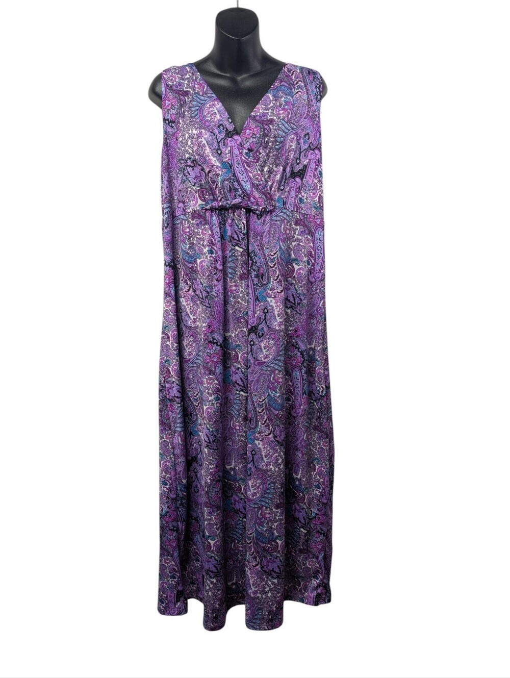 Notations Womens Purple Paisley Sleeveless V-Neck Maxi Dress Size L Soft Stretch